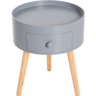 👉 Bijzettafel grijs hout active HOMCOM rond met lade 38 x 45cm 4250871259557