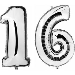 👉 Folieballon active zilver kunststof zilveren Sweet 16 folie ballonnen 88 cm leeftijd/cijfer jaar
