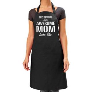 👉 Keukenschort zwart vrouwen Awesome mom cadeau bbq/keuken schort dames