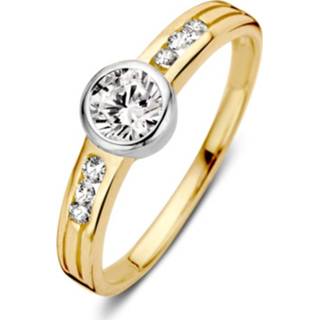 👉 Excellent Jewelry Vlakke Geelgouden Ring met Witgouden Zirkonia Kopstuk