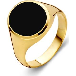 👉 Excellent Jewelry Geelgouden Zegelring met Zwarte Onyx Steen