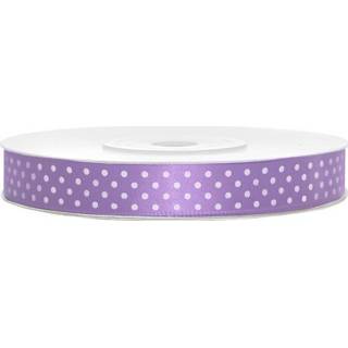 👉 Active witte lila paars 1x Hobby/decoratie satijnen sierlinten met stippen1,2 cm/12 mm x 25 meter