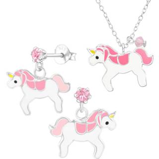 👉 Oorbel zilveren active kinderen Unicorn Oorbellen en Ketting Set voor Kids