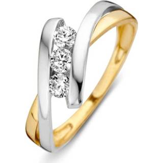 👉 Fantasie ring bicolor active Excellent Jewelry met Drie Zirkonia?s