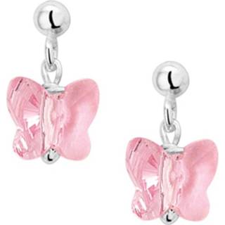 Oorhanger roze zilveren active Vlinder Oorhangers met Strass