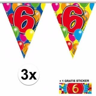 👉 Vlaggen lijn 3x vlaggenlijn 6 jaar met gratis sticker