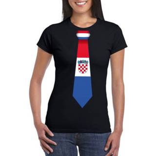 👉 Shirt active vrouwen zwart t-shirt met Kroatie vlag stropdas dames