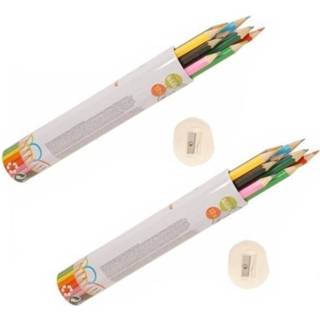 👉 Teken potlood active 24x Tekenpotloden met puntenslijpers - 2 kokers 12 potloden