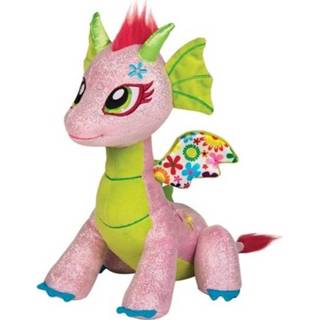 👉 Draken knuffel active roze groen Speelgoed glitter knuffels 25 cm Glimmer Flora roze/groen