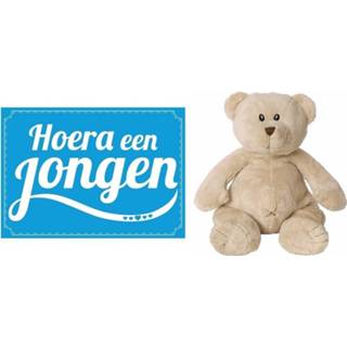 👉 Beren knuffel active jongens bruine blauw Happy Horse knuffels + geboortekaartje Hoera een jongen