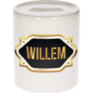 👉 Spaarpot gouden active Naam cadeau Willem met embleem