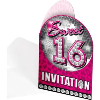 👉 Active roze 16 jaar uitnodiging kaarten 8 stuks