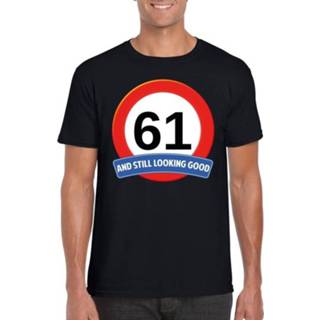 👉 Verkeers bord active mannen zwart Verkeersbord 61 jaar t-shirt heren