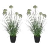 👉 Kunst plant active groene zwarte paarse 2x Groene/paarse Allium sierui kunstplanten 75 cm met pot