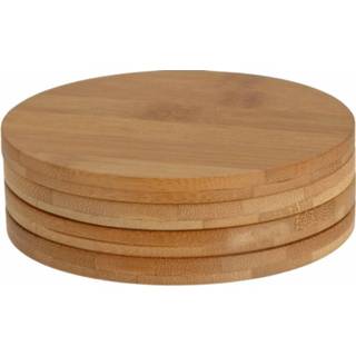 👉 Onderzetter active bruin bamboe hout 4x Ronde glazen onderzetters van 10 cm