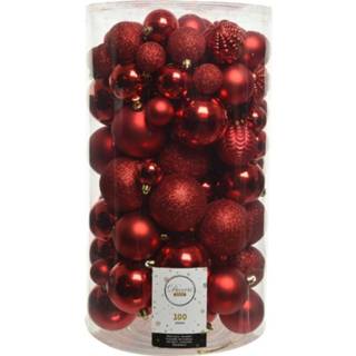 👉 Kerstbal kunststof active rood 100x kerstballen mix 4-5-6-7-8 cm kerstboom versiering/decoratie