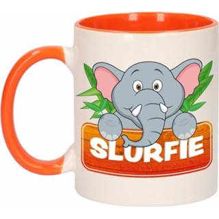👉 Beker oranje wit kinderen Kinder olifanten mok / Slurfie 300 ml - Action products