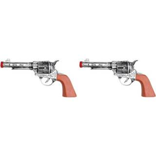 👉 Revolver zilver kinderen 2x Speelgoed revolvers/pistolen 20 cm Western thema