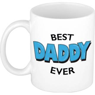 👉 Beker active wit blauwe Best daddy ever cadeau mok / met cartoon letters 300 ml