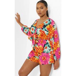 👉 Plus Tropische Strand Romper Met Strik, Orange