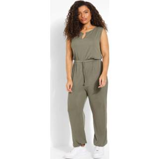 👉 Plus Geribbelde Jumpsuit Met Zoom Inkeping, Khaki