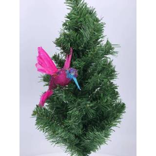 👉 Kerst versiering active roze 1x Kerstversieringen glitter kolibrie/vogel op clip 19 cm