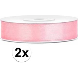👉 Roze satijn 2x stuks sierlinten lichtroze 12 mm