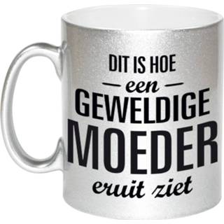 👉 Koffiemok zilveren active geweldige moeder cadeau / theebeker 330 ml