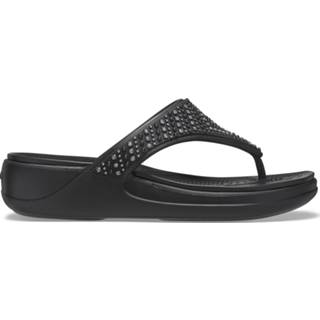 👉 Slippers synthetisch materiaal vrouwen zwart Crocs Monterey Shimmer Wedge Teenslipper Dames