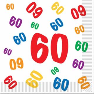 👉 Servet papier multikleur 32x Stuks 60 Jaar Leeftijd Themafeest Servetten 33 X Cm - 60e Verjaardag Papieren Servetjes 8720276211116