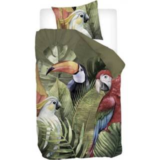 👉 Dekbedovertrek Katoen Satijn multikleur Snoozing Macaw - Eenpersoons 140x200/220 Cm Multi Kleur 8719151090984