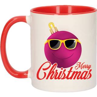 👉 Kerstcadeau rood roze Merry Christmas kerstmok kerstbal met zonnebril 300 ml