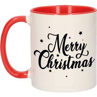 👉 Kerstmok rood keramiek wit Merry Christmas Met Sterren - 300 Ml Koffiemok / Theebeker Kerstmis 8720276711067
