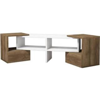 👉 Wit steigerhout multikleur Homemania Tv-meubel Fold 141,2x29,7x38,8 Cm En Walnootkleurig 8681285909183