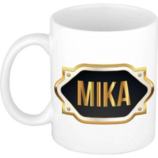 👉 Beker gouden keramiek multikleur Mika Naam Cadeau Mok / Met Embleem - Kado Verjaardag/ Vaderdag/ Pensioen/ Geslaagd/ Bedankt 8720276907187