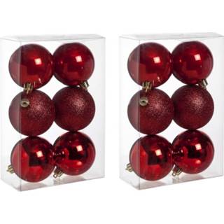 👉 Kerstbal rode rood kunststof plastic 12x Kerstballen 8 Cm - Mat/glans/glitter Onbreekbare Kerstboomversiering 8720276428422