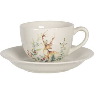 👉 Clayre & Eef Kop En Schotel Ø 15*7 Cm / 200 Ml Meerkleurig Keramiek