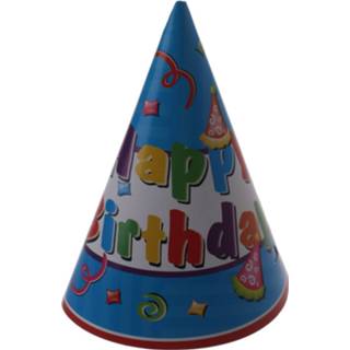 👉 Feesthoed blauw karton Tom Happy Birthday 6 Stuks 17 Cm 8711252566016