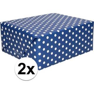 👉 Cadeaupapier blauw witte 2x donkerblauw met stipjes/polkadots 200 x 70 cm