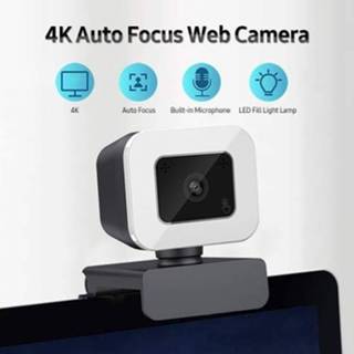 👉 Webcam 4K Auto Focus Web Camera Driver-free USB with Noise Reduction Microphone LED Fill Light Lamp for Video Chat Conference