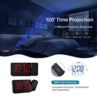 👉 Draagbare radio Projection Alarm Clock 180°Projector with FM Snooze Function 4 Dimmer Dual USB Charging Digital 12H/24H for Bedrooms