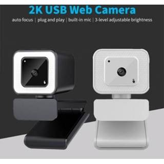👉 Webcam zwart 2K USB Wide Angle Auto Focus 3-level Brightness Adjustment Web Camera Built-in Noise Reduction Microphone Black