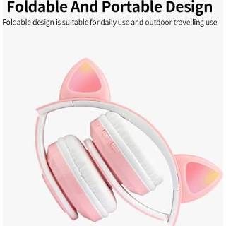 👉 Headset zwart B39 Cute Cat Ear Wireless BT5.0 Foldable Gaming Headphone with Flash RGB lights Earphone TF Card Play/Wired Mode Black