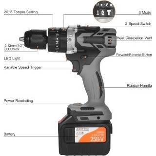 👉 Schroevendraaier Cordless Drill Driver 2Pack 21V 6.0A Batteries Max Torque 200N.m 1/2 Inch Metal Keyless Chuck 20+3 Position 0-1550RMP Variable Speed Impact Hammer Screwdriver With PlasticTool Box