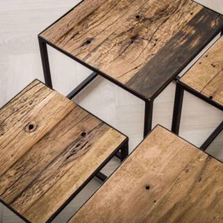 👉 Design salontafel Raw Industrial active antraciet hout Meer Hannah (Set van 4) 7432233252292