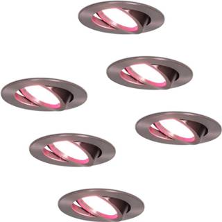 👉 Inbouwspot RVS aluminium 6x Smart LED inbouwspots Rome 6 Watt RGBWW IP44 kantelbaar 8720364407759