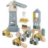 👉 Houten blok blauw geel jongens meisjes Bouwplaats Speelgoed Set met Blokken Bouwvoertuigen - Verjaardag Cadeau Jongen Meisje 5420067925200