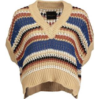 👉 Gilet m vrouwen beige over cotone a righe
