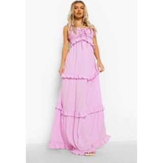 👉 Maxi Jurk Met Ruches En Bandjes, Lilac