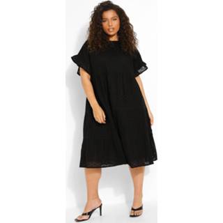 👉 Plus Broderie Anglaise Midi Jurk Met Laagjes, Black